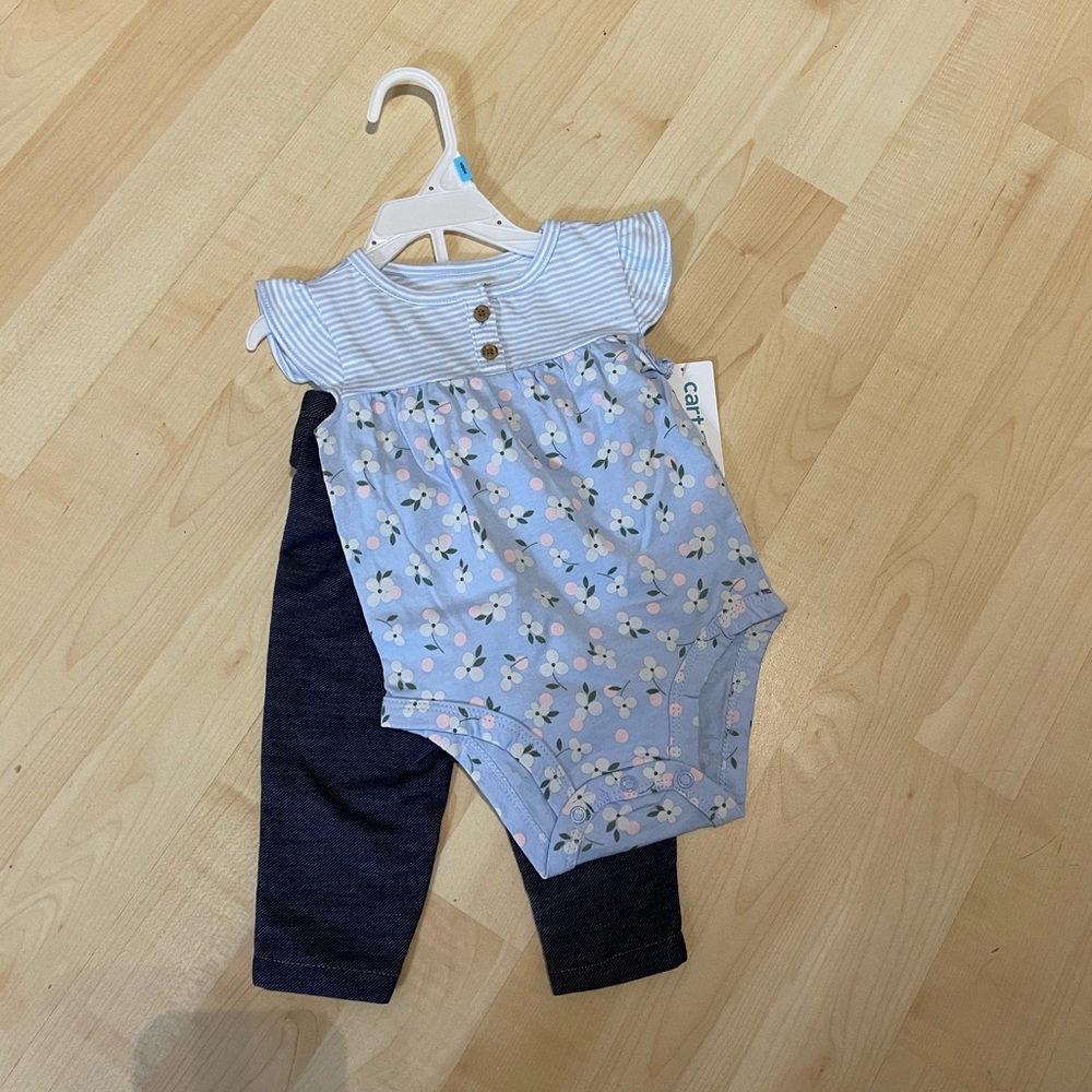 Two piece Girls floral and jean outfit